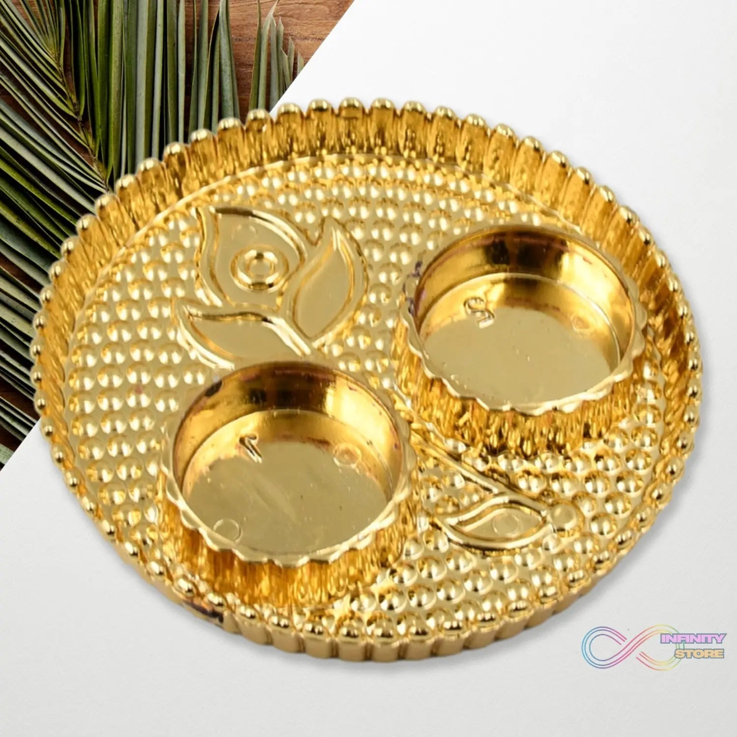 Round Shape Special Puja Thali, Kumkum Thali Holder (1 Pc / Small) - infinityexculsivestore.com
