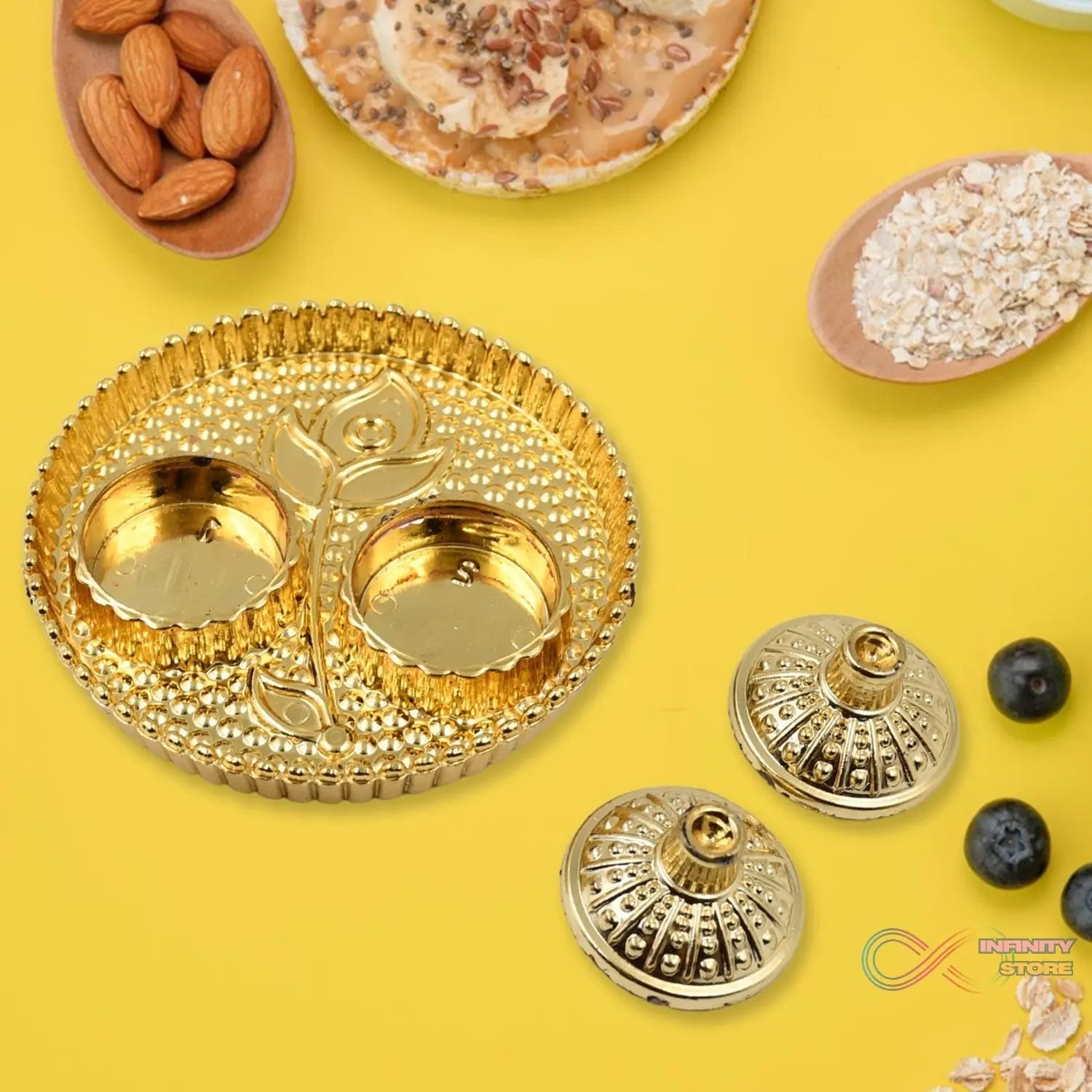 Round Shape Special Puja Thali, Kumkum Thali Holder (1 Pc / Small) - infinityexculsivestore.com