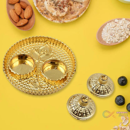 Round Shape Special Puja Thali, Kumkum Thali Holder (1 Pc / Small) - infinityexculsivestore.com