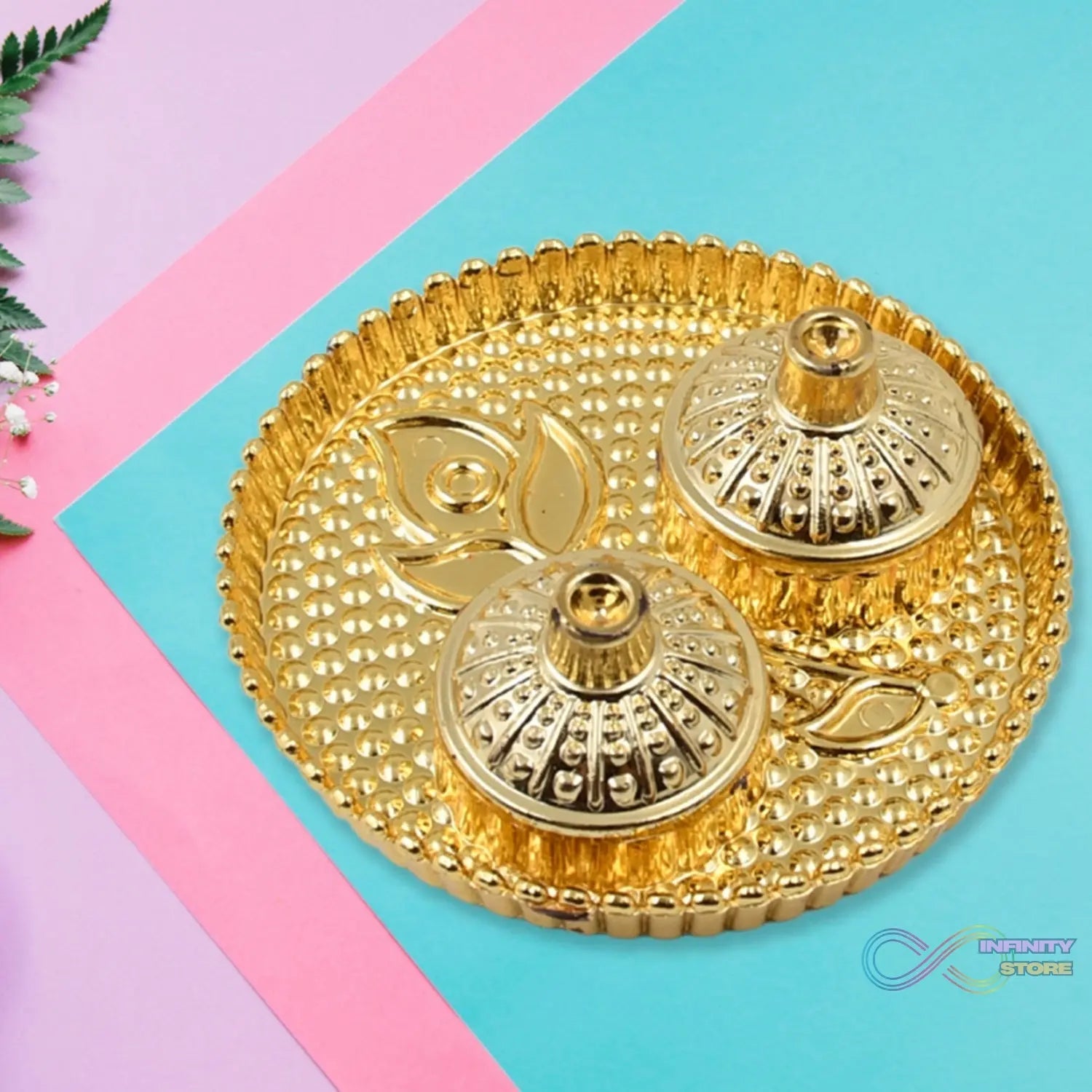 Round Shape Special Puja Thali, Kumkum Thali Holder (1 Pc / Small) - infinityexculsivestore.com