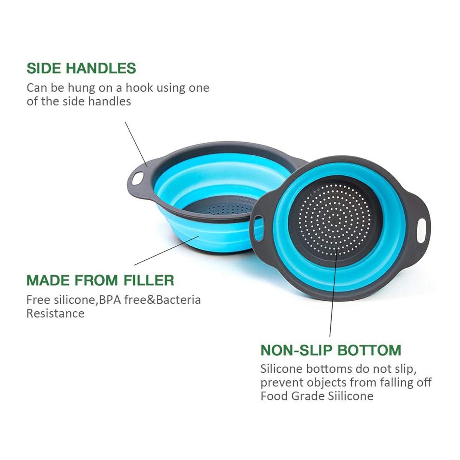 Round Sili Strain used in all kinds of household and official kitchen purposes as a Foldable utensil. - infinityexculsivestore.com