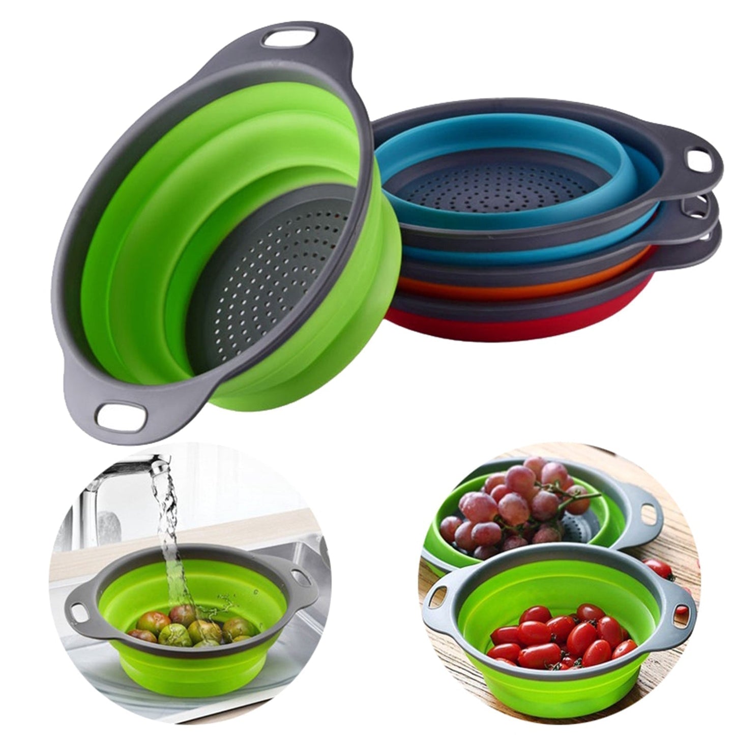 Round Sili Strain used in all kinds of household and official kitchen purposes as a Foldable utensil. - infinityexculsivestore.com