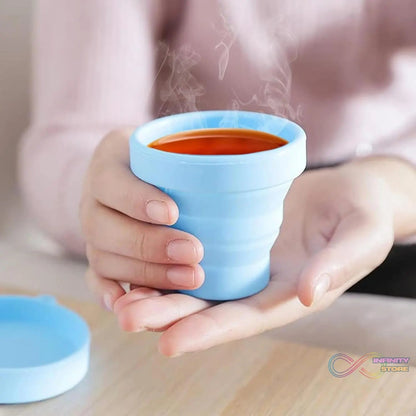 Round Silicone Foldable Glass / Cup, Foldable Travel Mug With Lid (1 Pc) - infinityexculsivestore.com