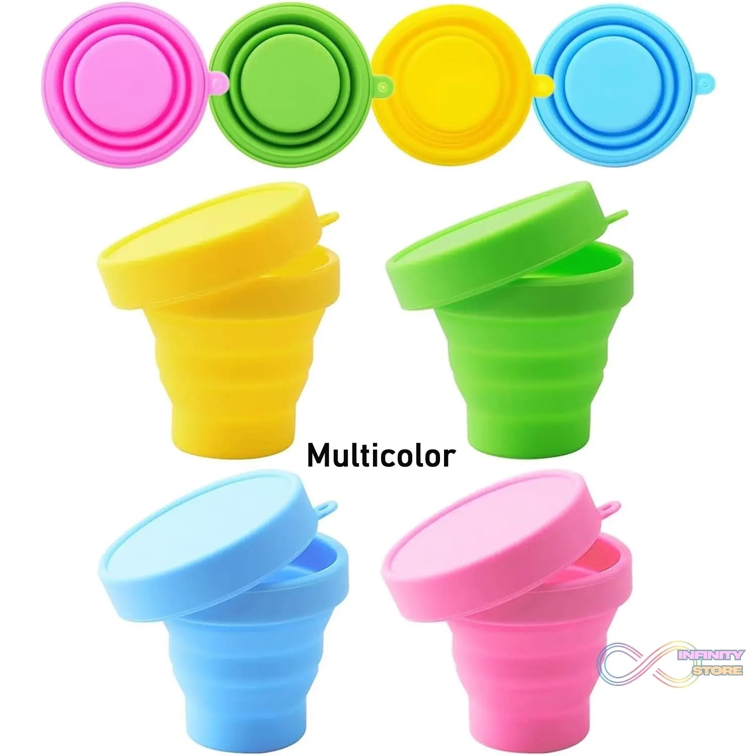 Round Silicone Foldable Glass / Cup, Foldable Travel Mug With Lid (1 Pc) - infinityexculsivestore.com