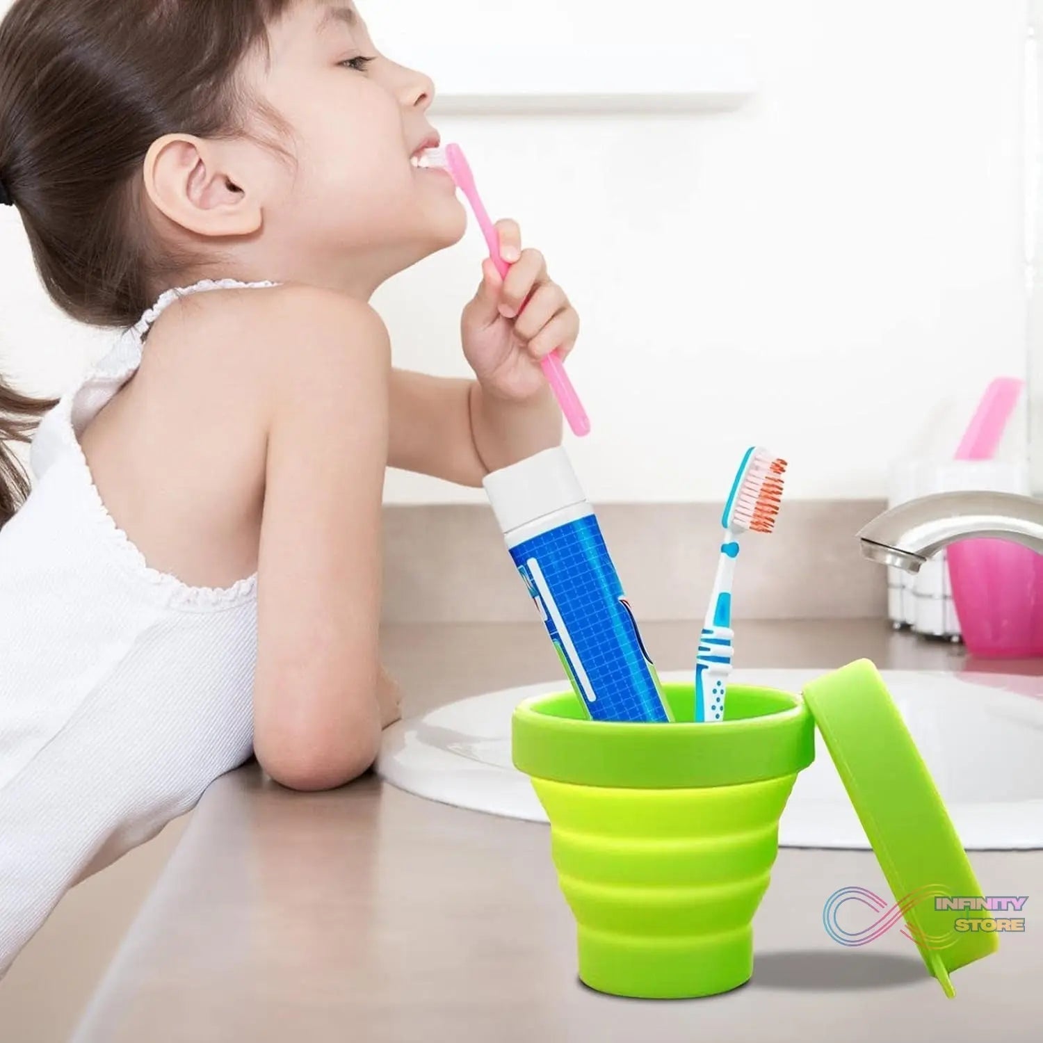 Round Silicone Foldable Glass / Cup, Foldable Travel Mug With Lid (1 Pc) - infinityexculsivestore.com