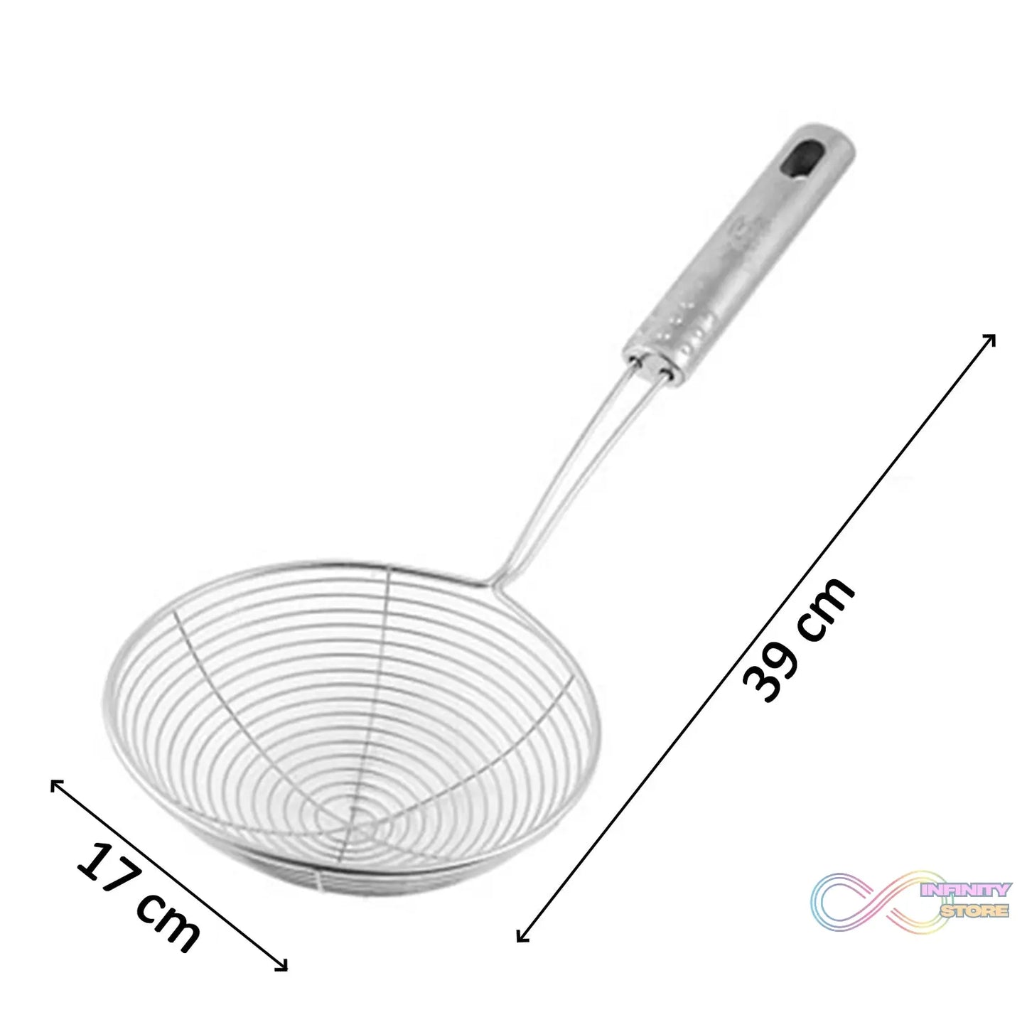 Deep fry mesh strainer for effective oil draining.