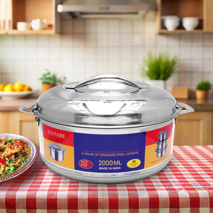 Royal Unique Hot Pot Stainless Steel Insulated Serving Casserole with Lid Handle (2000 ML) - infinityexculsivestore.com