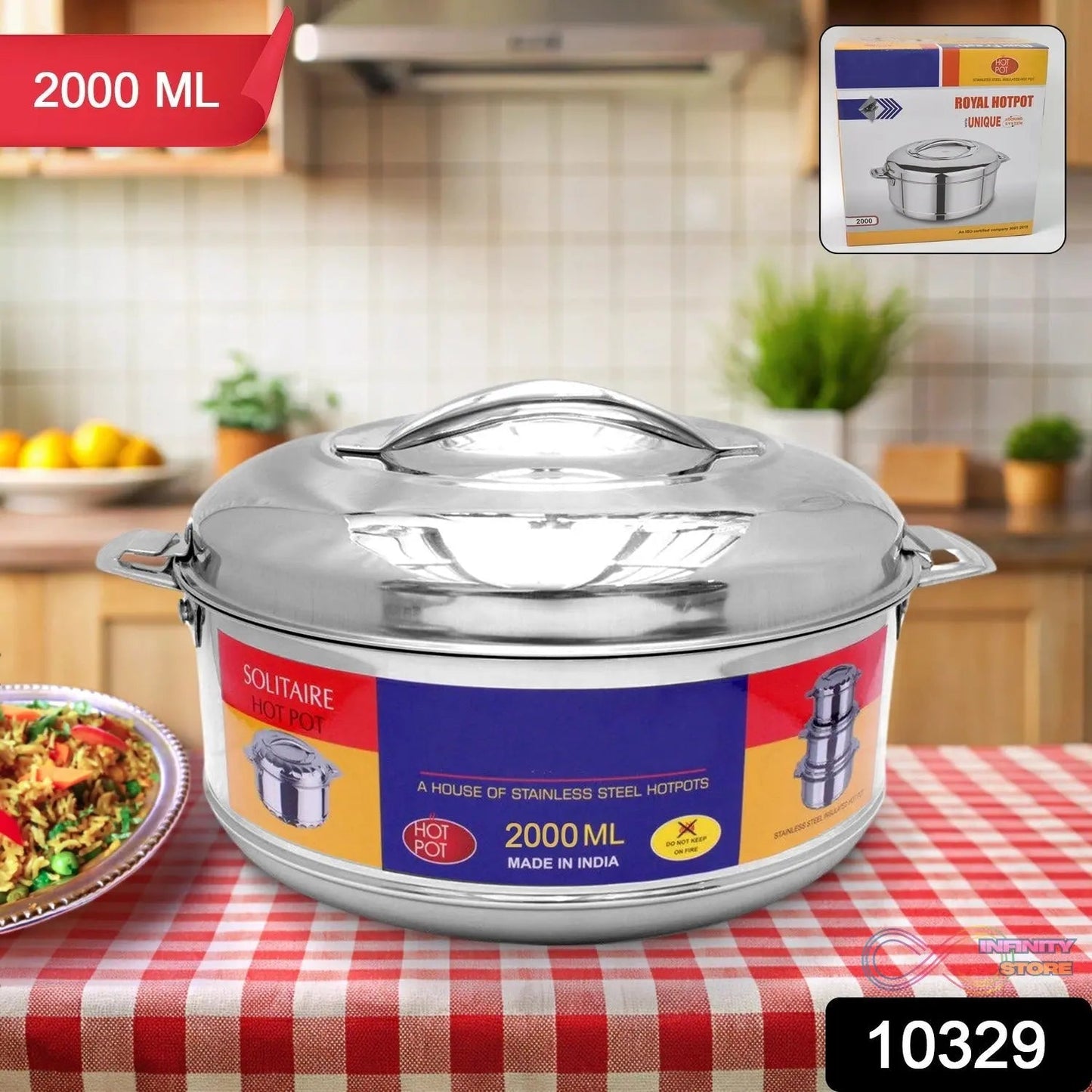 Royal Unique Hot Pot Stainless Steel Insulated Serving Casserole with Lid Handle (2000 ML) - infinityexculsivestore.com