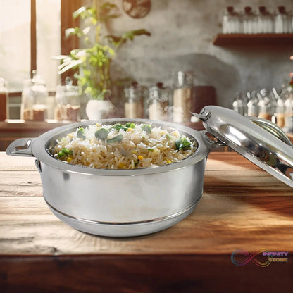 Royal Unique Hot Pot Stainless Steel Insulated Serving Casserole with Lid Handle (2000 ML) - infinityexculsivestore.com