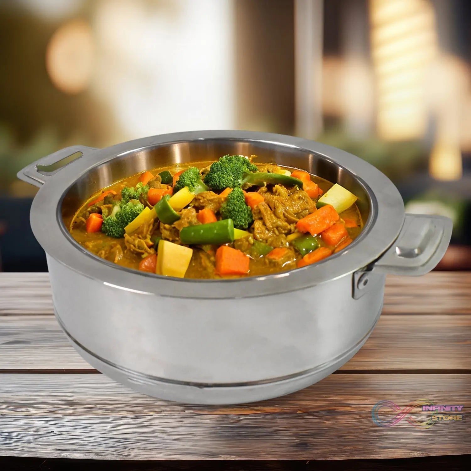 Royal Unique Hot Pot Stainless Steel Insulated Serving Casserole with Lid Handle (2000 ML) - infinityexculsivestore.com