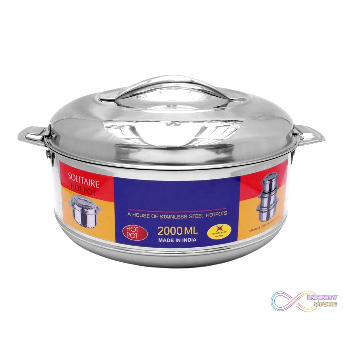 Royal Unique Hot Pot Stainless Steel Insulated Serving Casserole with Lid Handle (2000 ML) - infinityexculsivestore.com