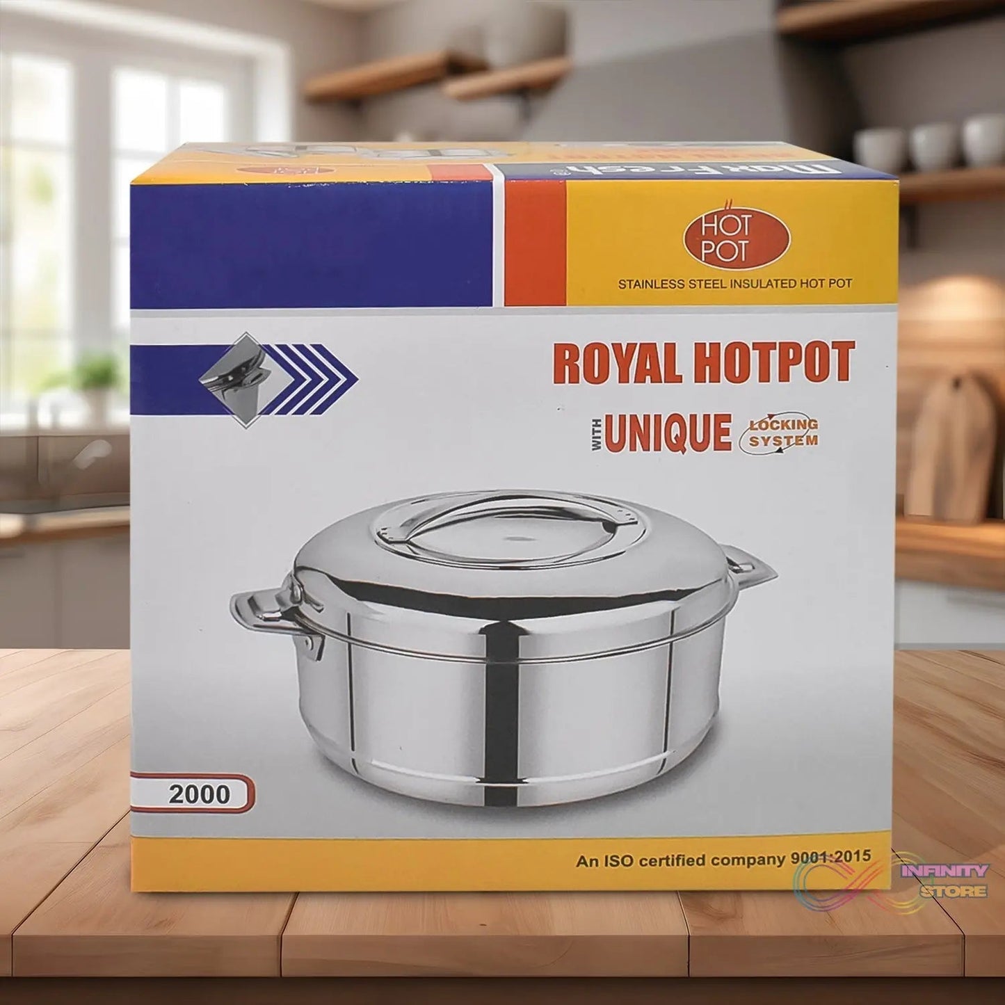 Royal Unique Hot Pot Stainless Steel Insulated Serving Casserole with Lid Handle (2000 ML) - infinityexculsivestore.com