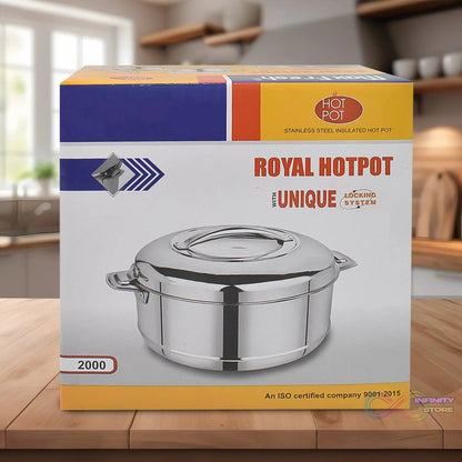 Royal Unique Hot Pot Stainless Steel Insulated Serving Casserole with Lid Handle (2000 ML) - infinityexculsivestore.com