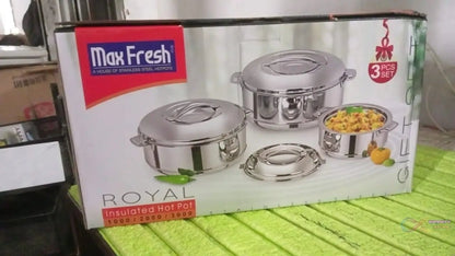Royal Unique Hot Pot Stainless Steel Insulated Serving Casserole with Lid & Handle (3 pcs Set) - infinityexculsivestore.com
