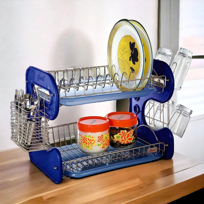 STAINLESS STEEL DRAIN BOWL STORAGE RACK HOLDER PLATE DISH CUTLERY CUP RACK WITH TRAY KITCHEN SHELF STAND - infinityexculsivestore.com