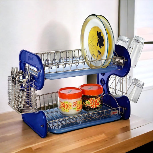 STAINLESS STEEL DRAIN BOWL STORAGE RACK HOLDER PLATE DISH CUTLERY CUP RACK WITH TRAY KITCHEN SHELF STAND - infinityexculsivestore.com