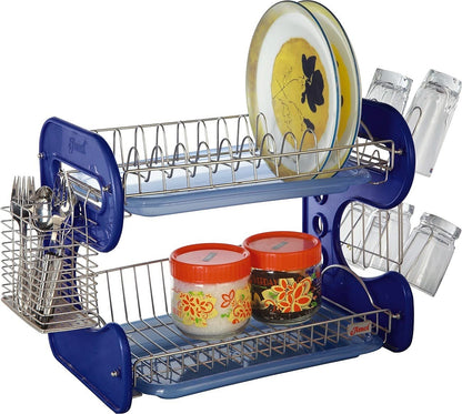 STAINLESS STEEL DRAIN BOWL STORAGE RACK HOLDER PLATE DISH CUTLERY CUP RACK WITH TRAY KITCHEN SHELF STAND - infinityexculsivestore.com