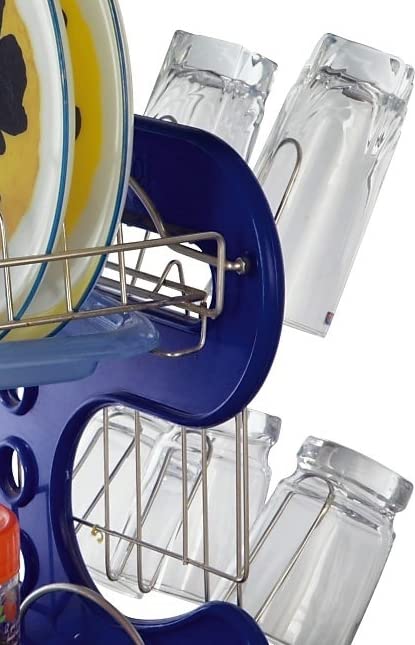 STAINLESS STEEL DRAIN BOWL STORAGE RACK HOLDER PLATE DISH CUTLERY CUP RACK WITH TRAY KITCHEN SHELF STAND - infinityexculsivestore.com