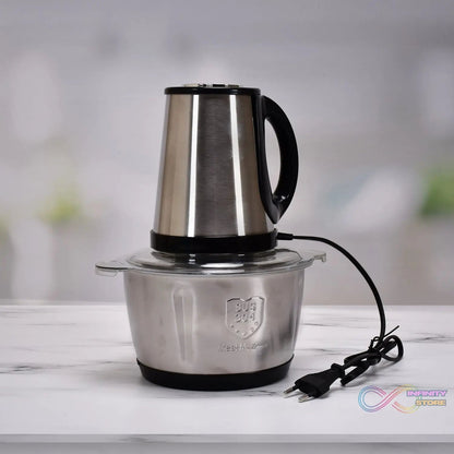 STAINLESS STEEL ELECTRIC MEAT GRINDERS WITH BOWL HEAVY FOR KITCHEN FOOD CHOPPER, MEAT, VEGETABLES, ONION , GARLIC SLICER DICER, FRUIT & NUTS BLENDER (2L, 250WATTS) - infinityexculsivestore.com