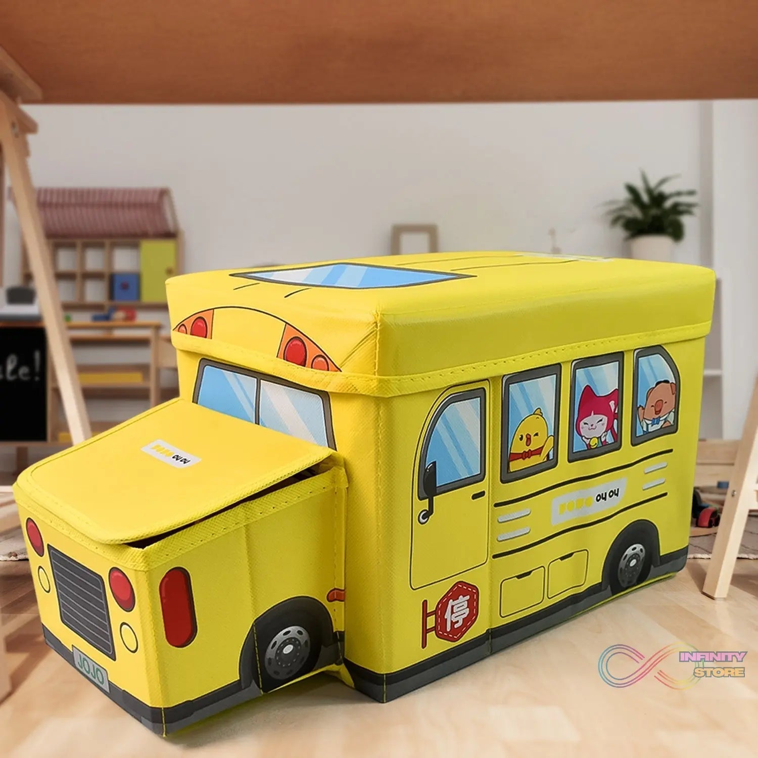 School Bus Shaped Portable Foldable Toy Box Storage with Lid (1 Pc) - infinityexculsivestore.com
