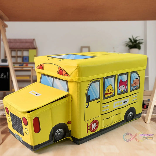 School Bus Shaped Portable Foldable Toy Box Storage with Lid (1 Pc) - infinityexculsivestore.com
