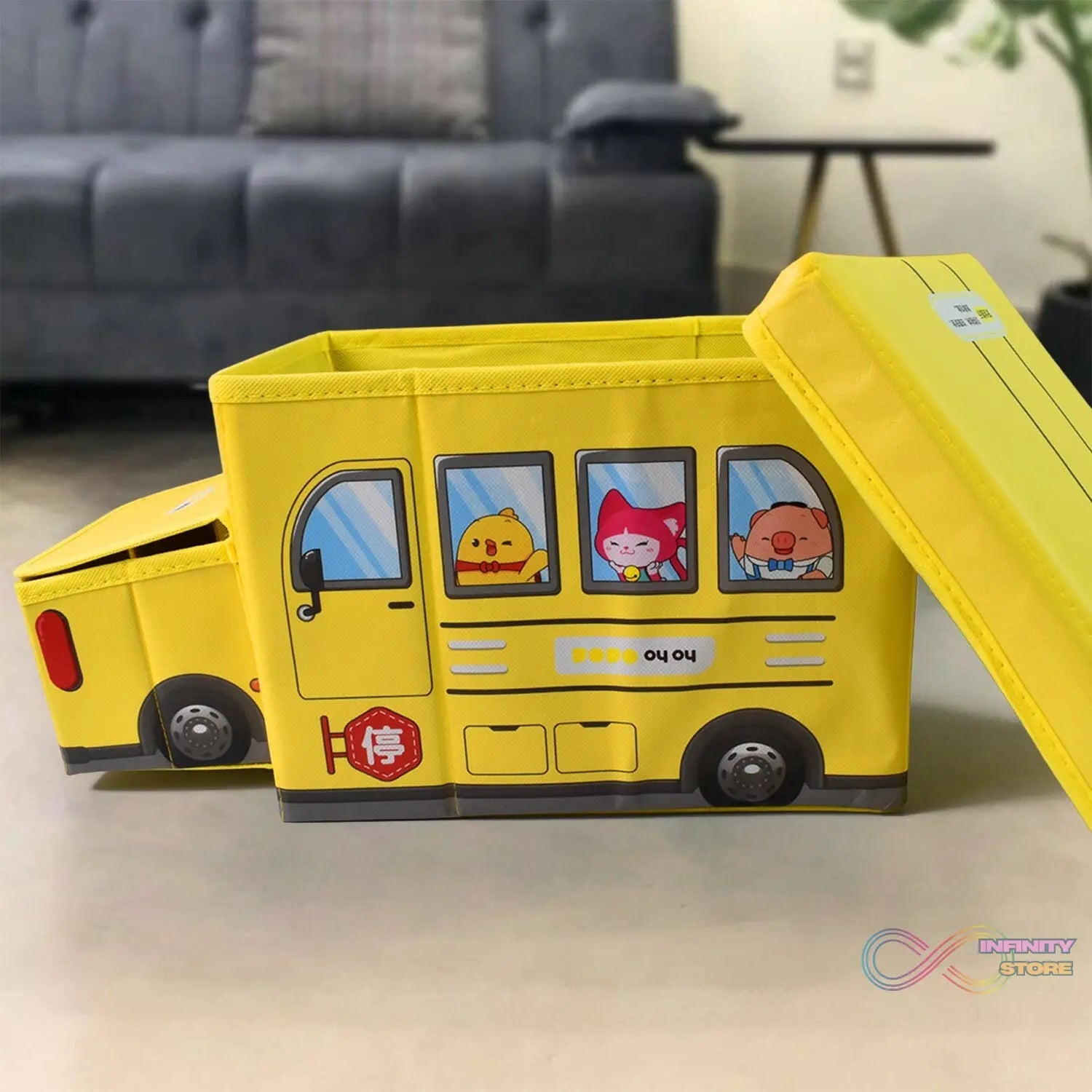School Bus Shaped Portable Foldable Toy Box Storage with Lid (1 Pc) - infinityexculsivestore.com