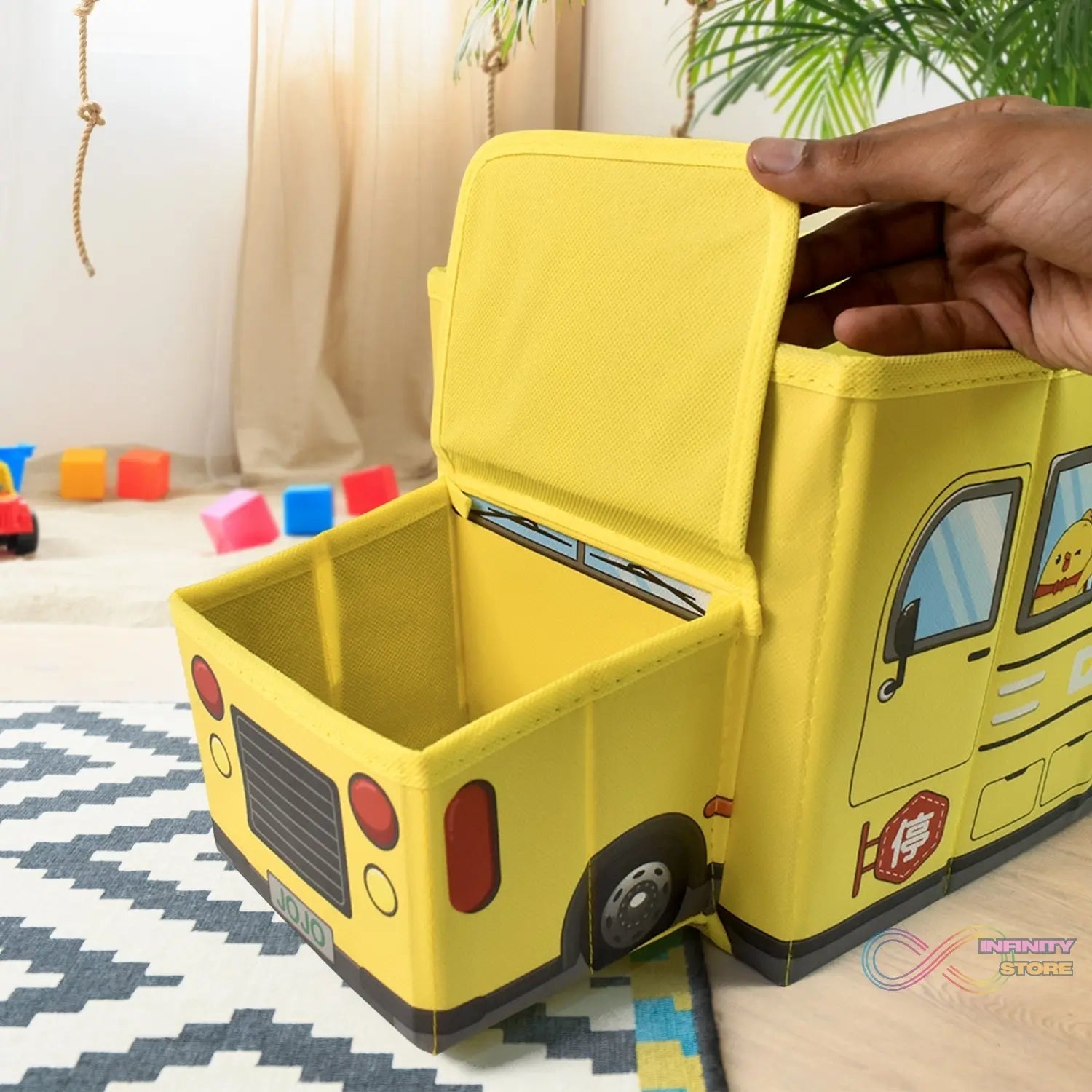 School Bus Shaped Portable Foldable Toy Box Storage with Lid (1 Pc) - infinityexculsivestore.com