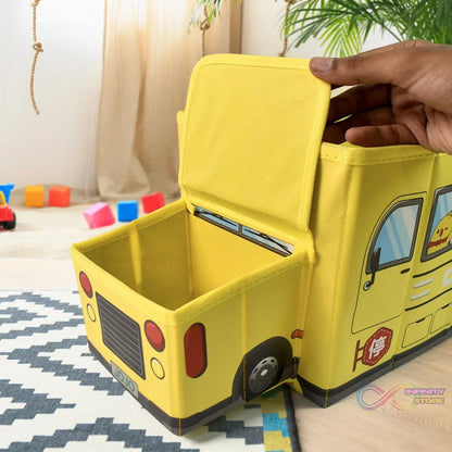 School Bus Shaped Portable Foldable Toy Box Storage with Lid (1 Pc) - infinityexculsivestore.com