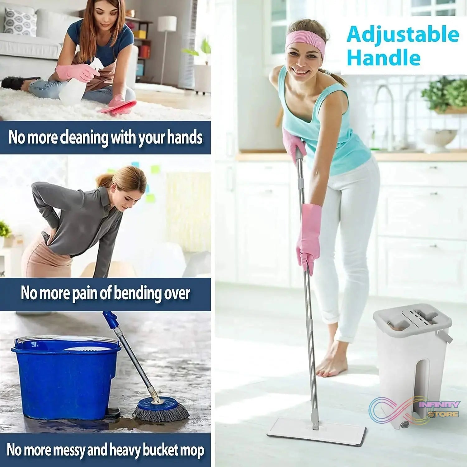 Scratch Cleaning MOP with 2 in 1 SELF Clean WASH Dry Hands Free Flat Mop - infinityexculsivestore.com