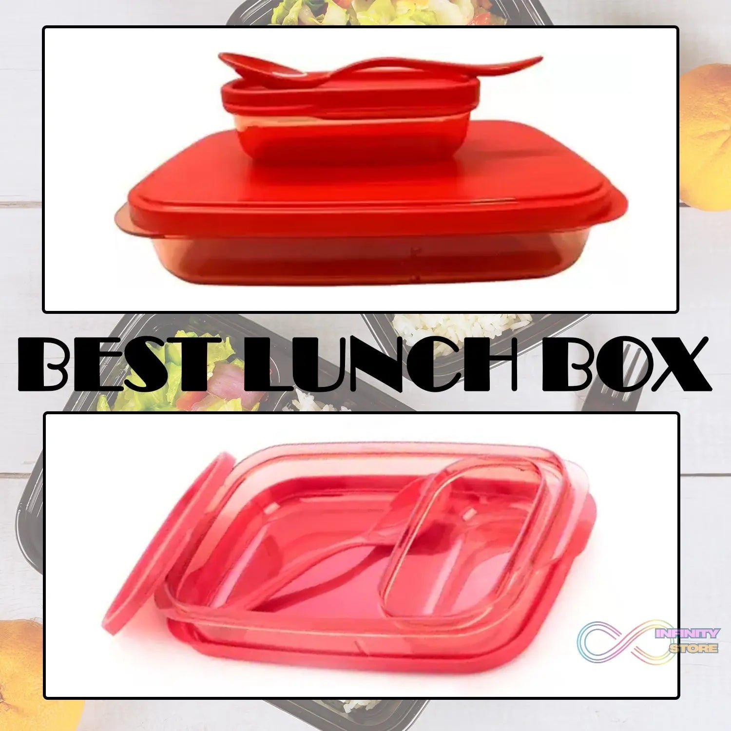 Lunch box with rectangular shape and 2 compartments