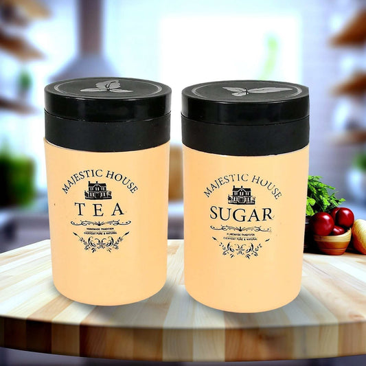 Accurate Seal Tea Sugar Coffee Container, Plastic Damru Shaped Tea, Coffee, Sugar Canisters Jar, New Airtight Food Seal Containers for Salt, Dry Fruit, Grocery 2 Section (800 ML Approx) - infinityexculsivestore.com