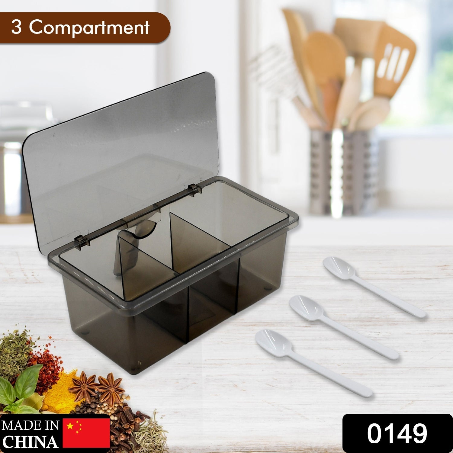 Seasoning Box, Portable Durable 3 Divided Sections with Lid Spice Box Serving Set, for Bars, Restaurants Coffee Shops, Hotels - infinityexculsivestore.com