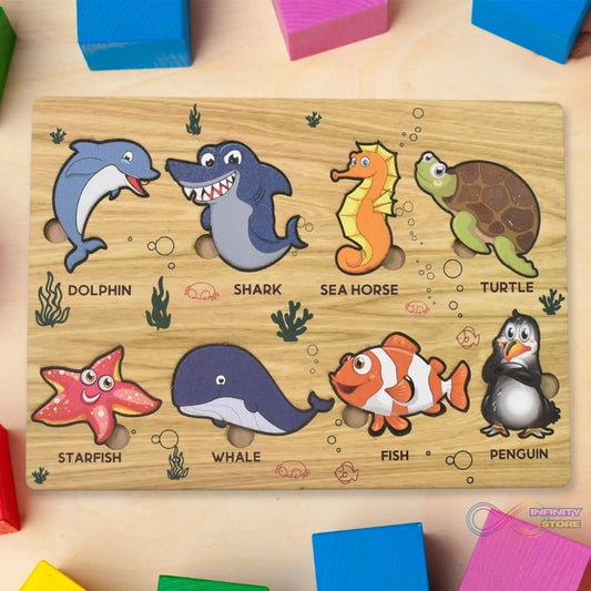 Seawater Animal Wooden Puzzle Learning Educational Board (1 Set) - infinityexculsivestore.com