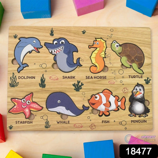 Seawater Animal Wooden Puzzle Learning Educational Board (1 Set) - infinityexculsivestore.com