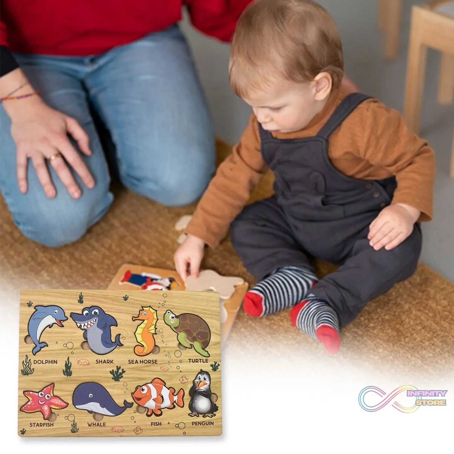 Seawater Animal Wooden Puzzle Learning Educational Board (1 Set) - infinityexculsivestore.com