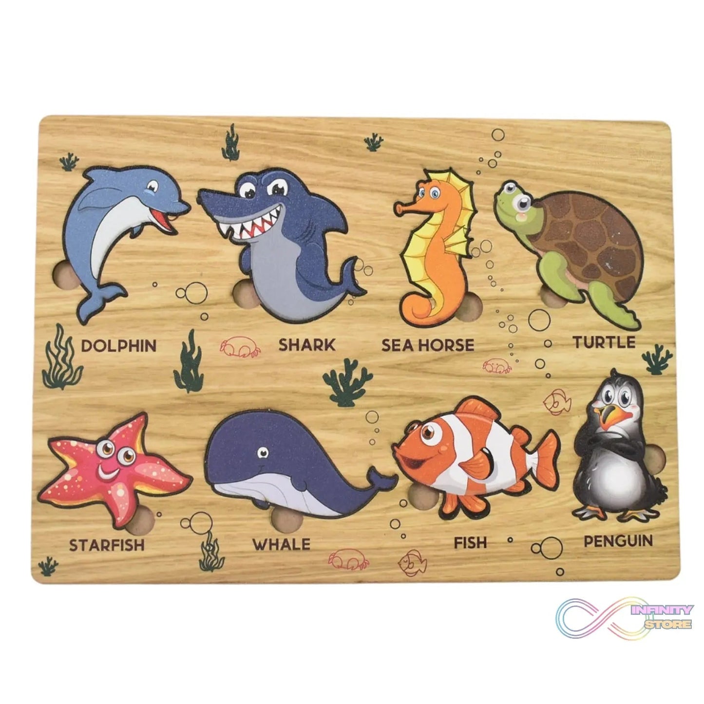 Seawater Animal Wooden Puzzle Learning Educational Board (1 Set) - infinityexculsivestore.com