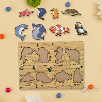 Seawater Animal Wooden Puzzle Learning Educational Board (1 Set) - infinityexculsivestore.com