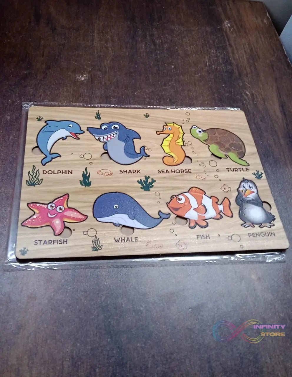 Seawater Animal Wooden Puzzle Learning Educational Board (1 Set) - infinityexculsivestore.com