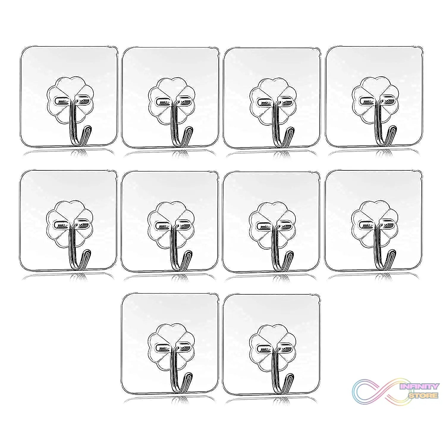 Self Adhesive Transparent Sticky Plastic & Stainless Steel Wall Hooks (10 Pcs Set) - infinityexculsivestore.com