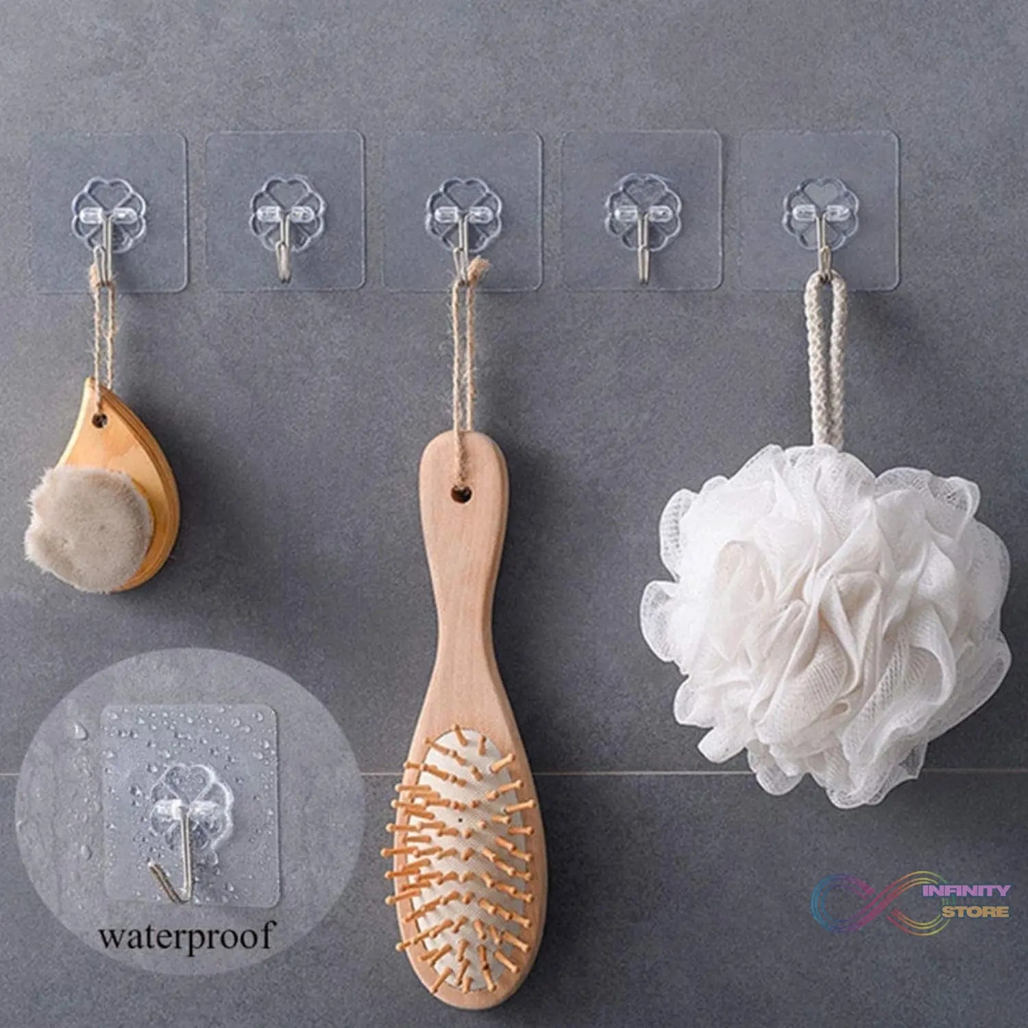 Self Adhesive Transparent Sticky Plastic & Stainless Steel Wall Hooks (10 Pcs Set) - infinityexculsivestore.com