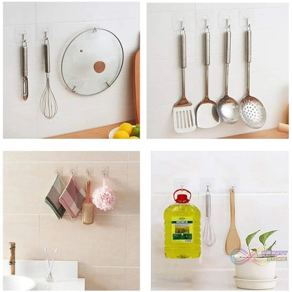 Self Adhesive Transparent Sticky Plastic & Stainless Steel Wall Hooks (10 Pcs Set) - infinityexculsivestore.com