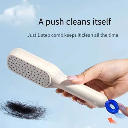 Self - Cleaning Hairbrush, Self - Cleaning Anti - Static Detangling Massage Comb, One - pull Clean Scalable Rotate Lifting Self Cleaning Hairbrush Hair Styling Tools - infinityexculsivestore.com