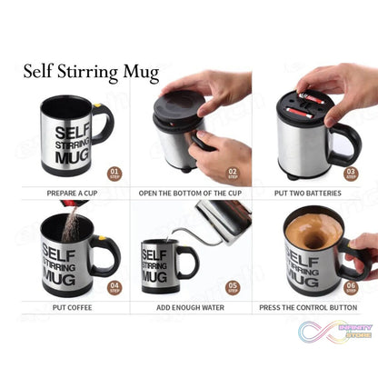 Practical self-stirring mug for mixing coffee and beverages without manual effort.