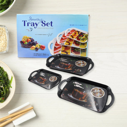 Serving Tray Set (Pack of 3 Pcs) (Small, Medium, Large) (Multicolour) - infinityexculsivestore.com