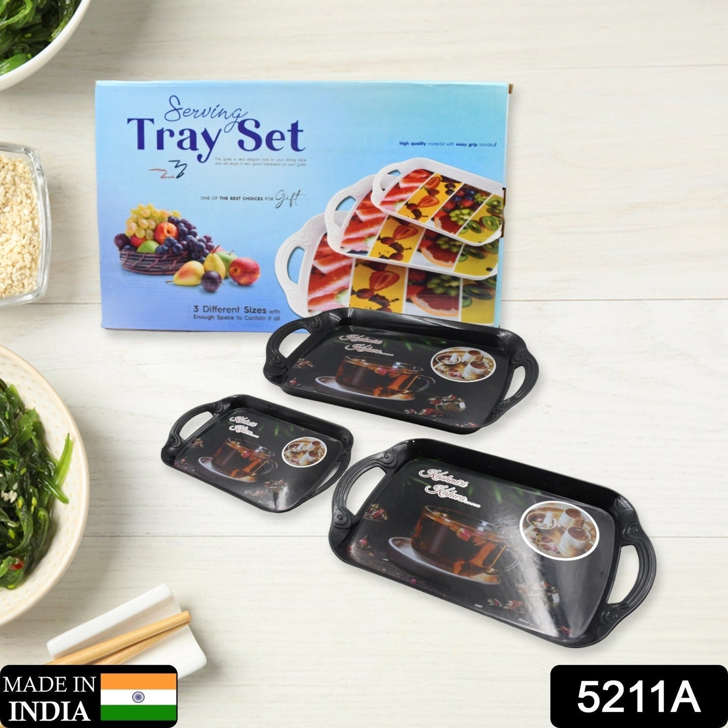 Serving Tray Set (Pack of 3 Pcs) (Small, Medium, Large) (Multicolour) - infinityexculsivestore.com