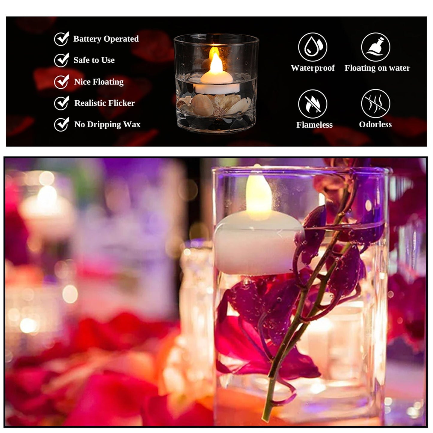 Set of 12 Flameless Floating Candles Battery Operated Tea Lights Tealight Candle - Decorative, Wedding.( Diya , Divo , Diva , Deepak , Jyoti ,) - infinityexculsivestore.com