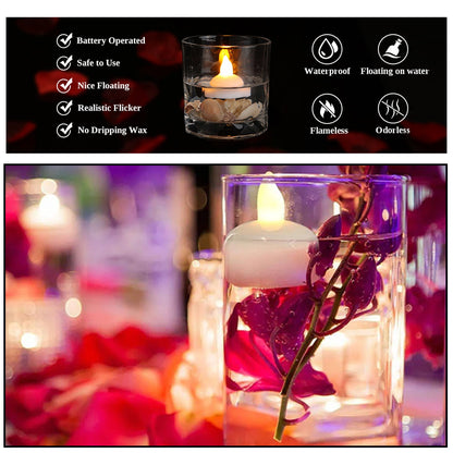Set of 12 Flameless Floating Candles Battery Operated Tea Lights Tealight Candle - Decorative, Wedding.( Diya , Divo , Diva , Deepak , Jyoti ,) - infinityexculsivestore.com