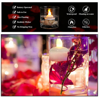 Set of 12 Flameless Floating Candles Battery Operated Tea Lights Tealight Candle - Decorative, Wedding. - infinityexculsivestore.com
