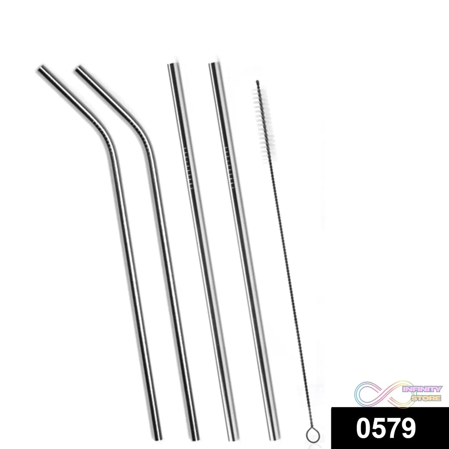 Set of 4 Stainless Steel Straws & Brush (2 Straight straws, 2 Bent straws, 1 Brush) - infinityexculsivestore.com