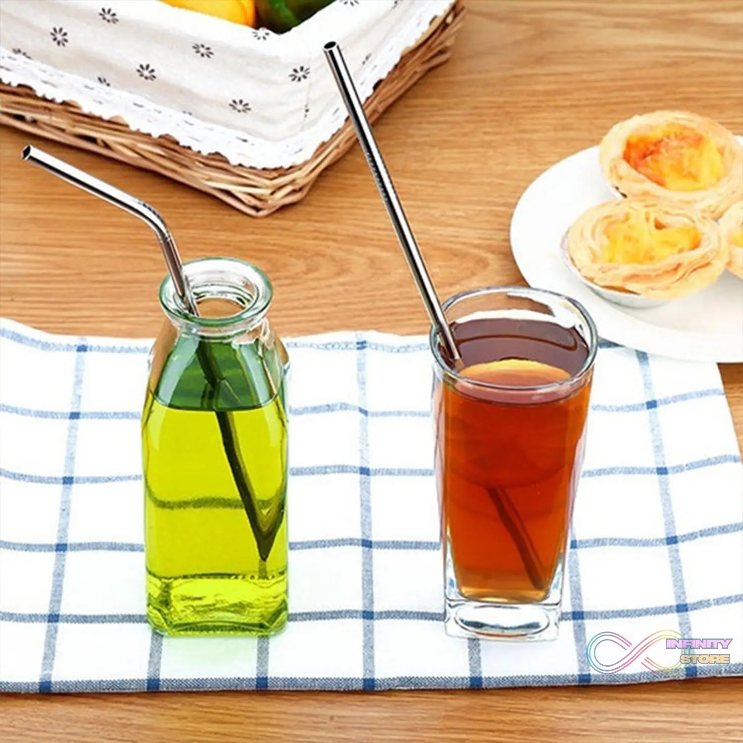 Set of 4 Stainless Steel Straws & Brush (2 Straight straws, 2 Bent straws, 1 Brush) - infinityexculsivestore.com